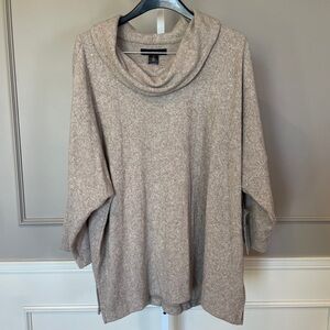 Ali Miles NWT 2X Tunic Sweater Sparkle Cowl Neck Long Length Tan Neutral